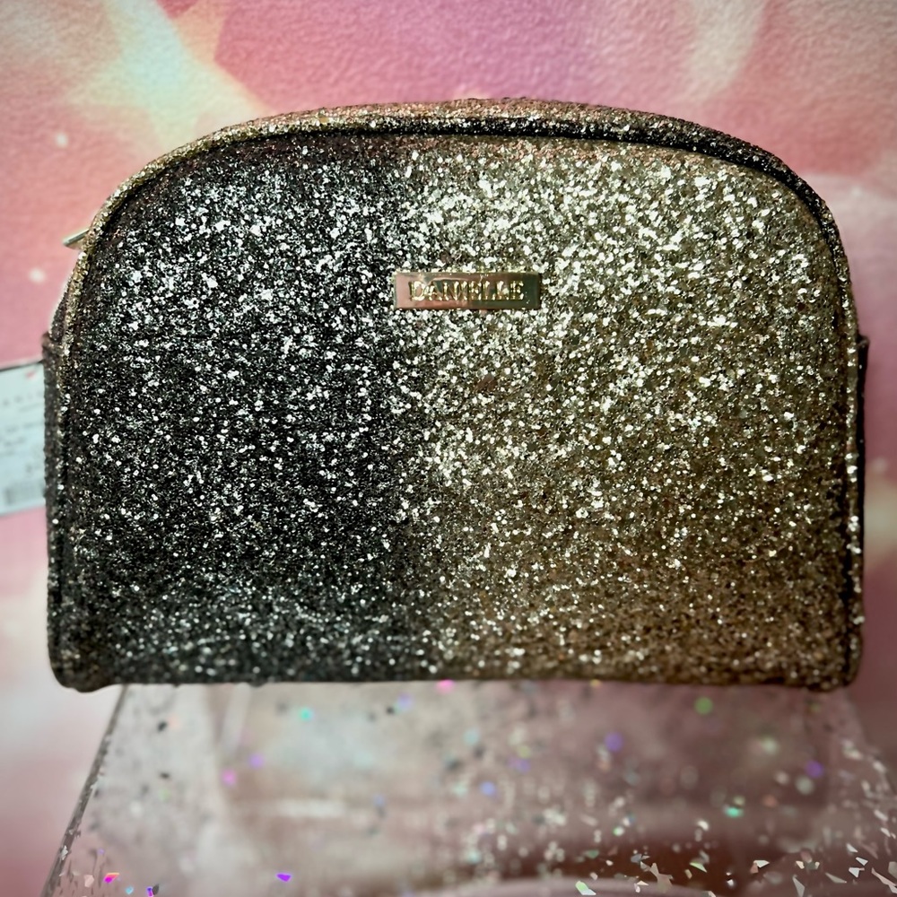 NEW GLAM beauty make-up bag. Sparkly gold and black.